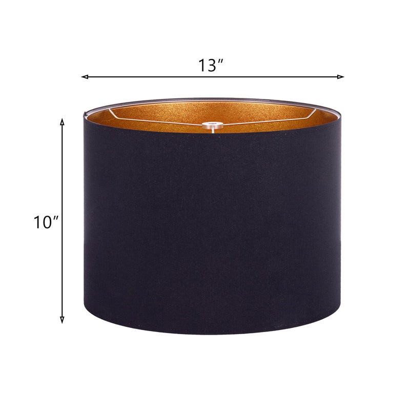 Wellmet 13"x13"x10" Assembly Required Lampshade for Table Lamp, Bedside Lamp, Floor Lamp, Fabric Drum Lampshade Classic Modern Style, Spider Fitter, Black Gold - Image 2